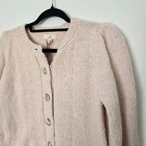 Easel Cropped Sweater Women's‎ Small Long Sleeve Crew Button Front Cardigan - Picture 2 of 8